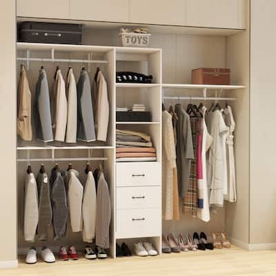 Built-in Wardrobe Wall Cabinet Closet System Walk In Closet Organizer with 3 Adjust Shelf, 3 Expandable Hanger Rods, 3 Drawers