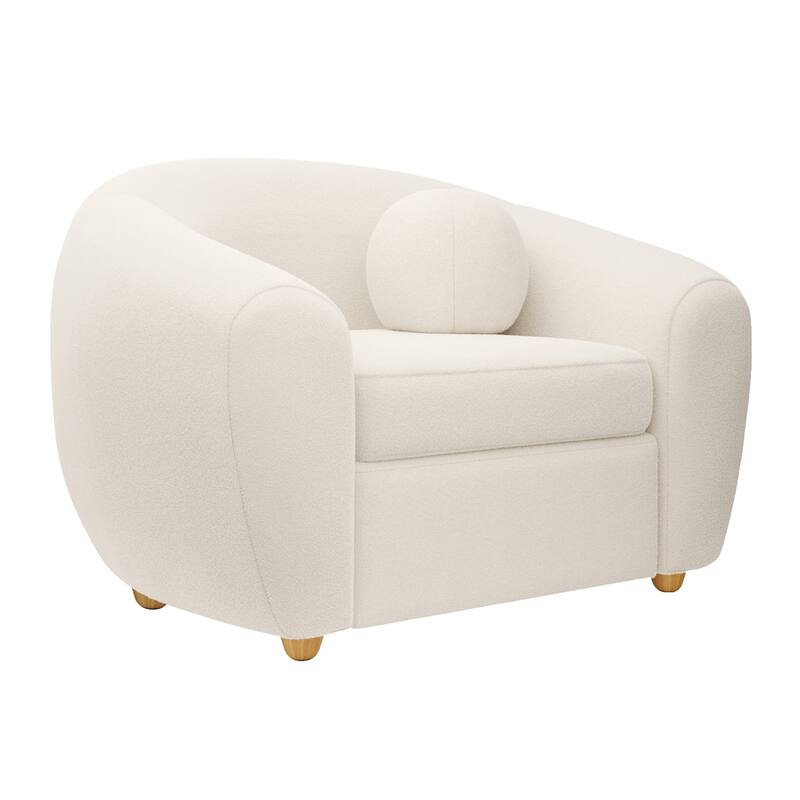 HomeRoots 39" White And Natural Boucle Arm Chair - 39' X '32' X '39