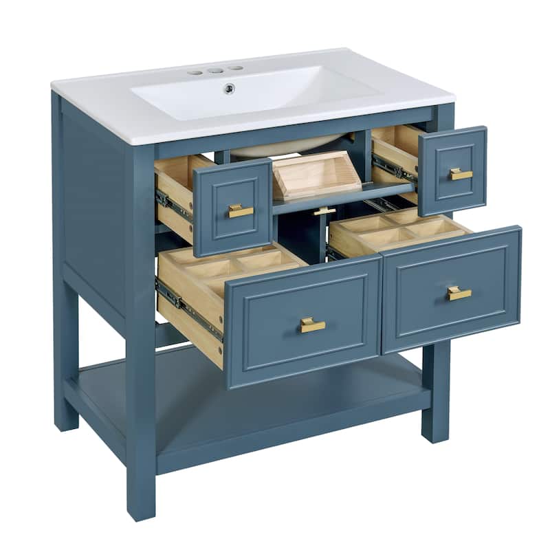 60'' Bathroom Vanity With Ceramic Sink Combo, Free Standing Single Vanity Set With 5 Drawers,Solid Wood FrameStorage Cabinet