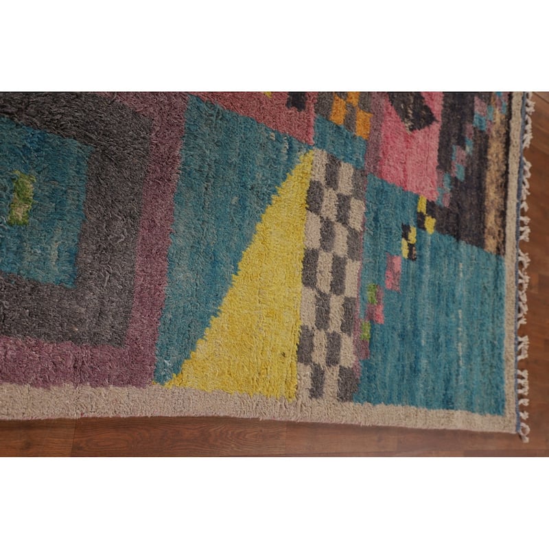 Geometric Plush Moroccan Oriental Area Rug Hand-Knotted Wool Carpet - 7'11" x 10'9"