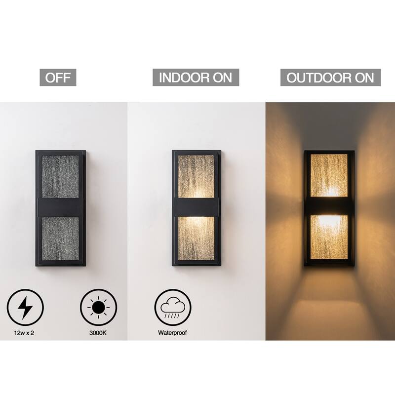 15" Modern Led Wall Sconce with Seeded Glass - Black