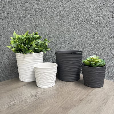 5.5" & 3.9" Dia. Indoor Ceramic Plant Pot Set - Anthracite & White - 4 Piece Set