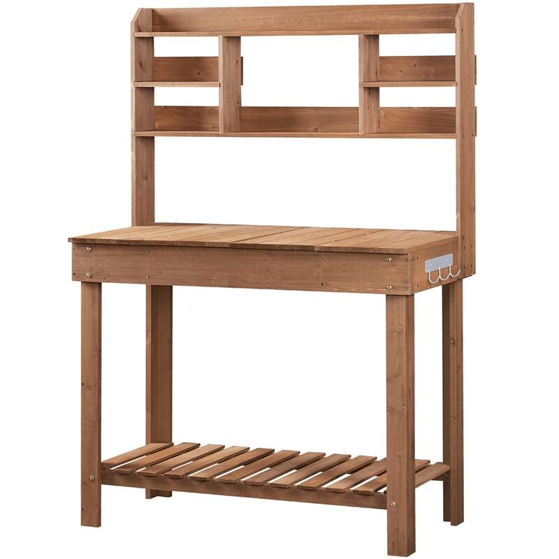 Yaheetech Potting Bench Table with Display Rack Germination Table with Storage Shelf, Brown - N/A