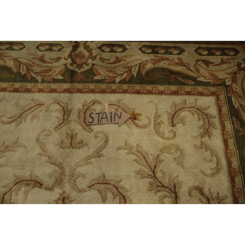 Hand Knotted Oriental 100% Wool Carpet Traditional Floral Beige & Ivories Aubusson Area Rug - 9' 6'' X 7' 7''