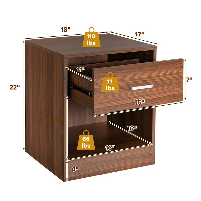 Modern Nightstand with Storage Drawer and Cabinet