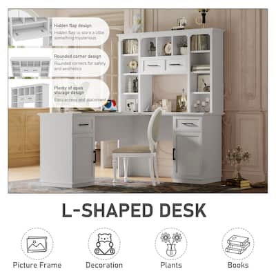 Large Bookcase Desk 2-in-1 Computer Desk L-shape Computer Armoire
