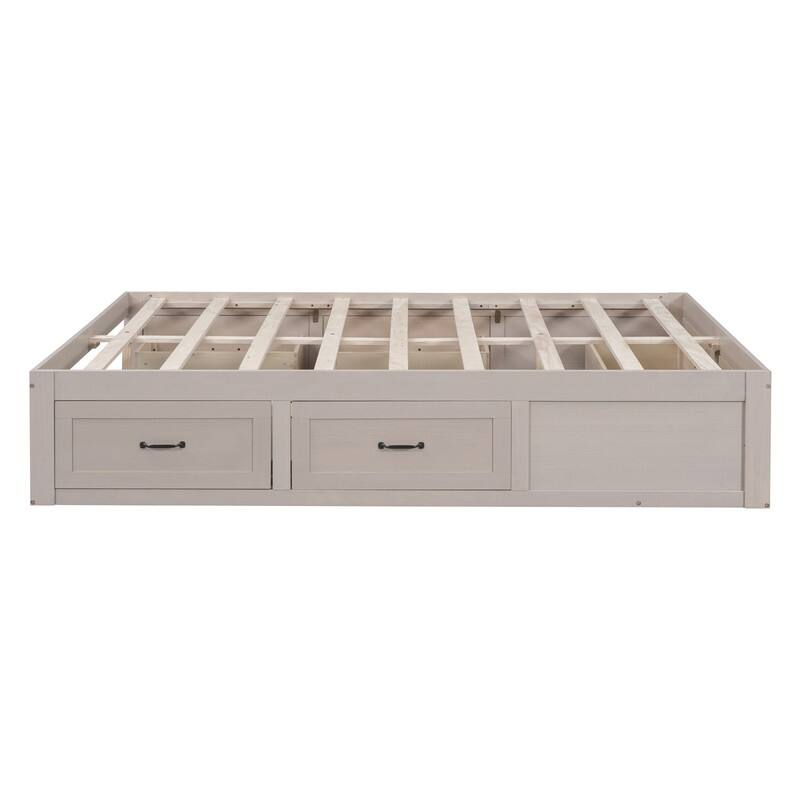 Full Size And Queen Size Platform Bed with 6 Storage Drawers,Antique White