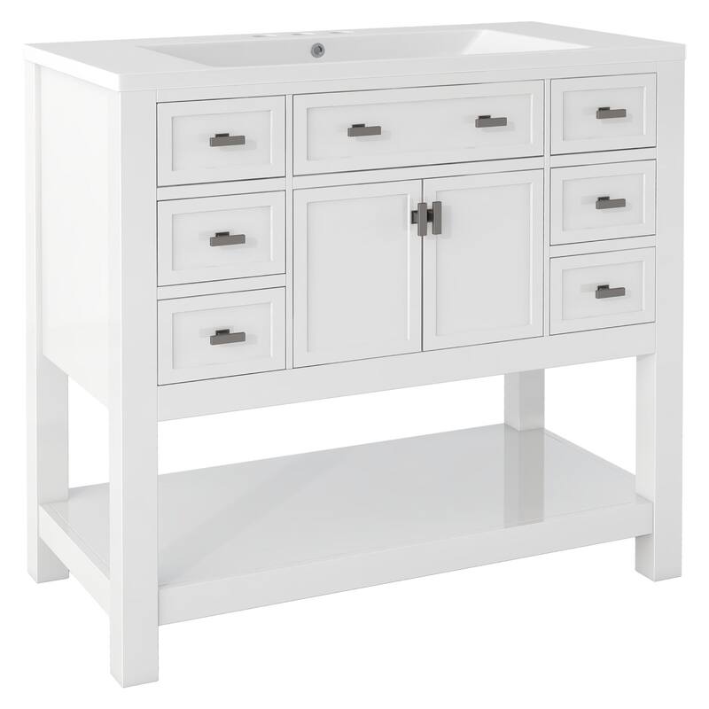 Plywood Freestanding Bathroom Vanity Set in Maple with Integrated Ceramic Sink with Drain - 36" x 18"