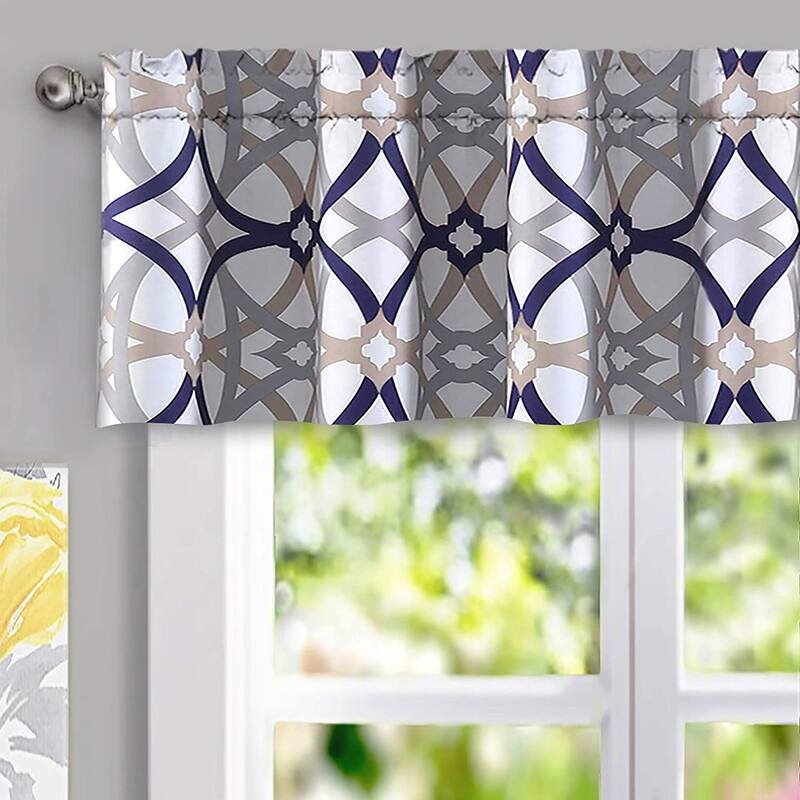 DriftAway Alexander Spiral Geo Trellis Pattern Window Curtain Valance 52 x 14 - 52" width x 14 " length - Navy