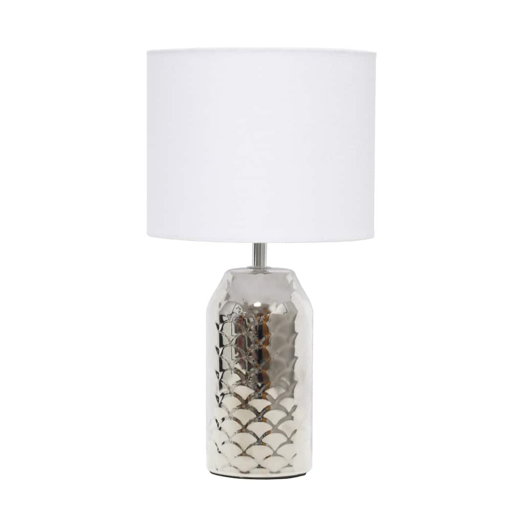 Fishscale Porcelain Table Lamp with White Drum Shade - 13.5" - Chrome Finished