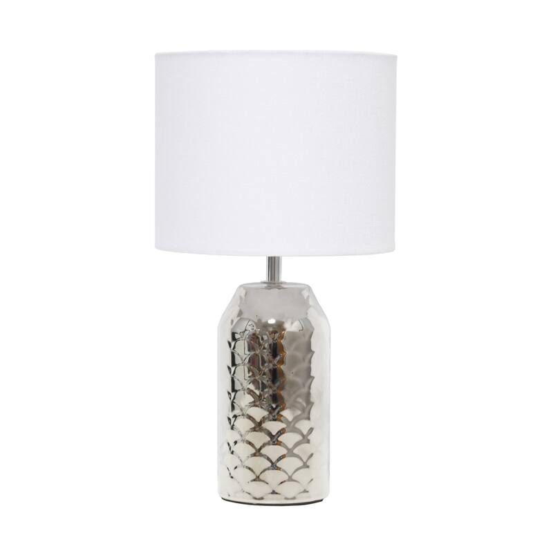 Fishscale Porcelain Table Lamp with White Drum Shade - 13.5" - Chrome Finished
