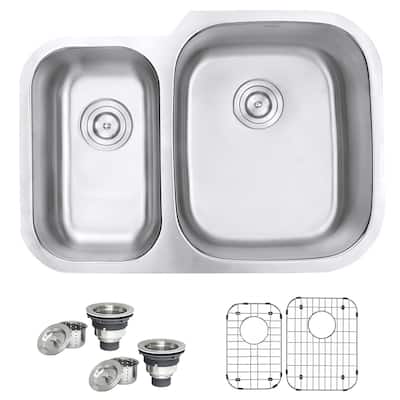 Ruvati 29-inch Undermount 40/60 Double Bowl 16 Gauge Stainless Steel Kitchen Sink - RVM4505 - 29-1/2″ x 20-5/8″