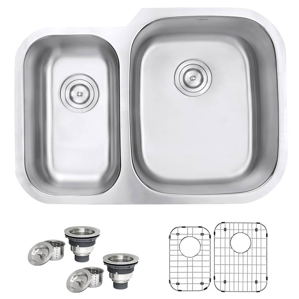 Ruvati 29-inch Undermount 40/60 Double Bowl 16 Gauge Stainless Steel Kitchen Sink - RVM4505 - 29-1/2″ x 20-5/8″
