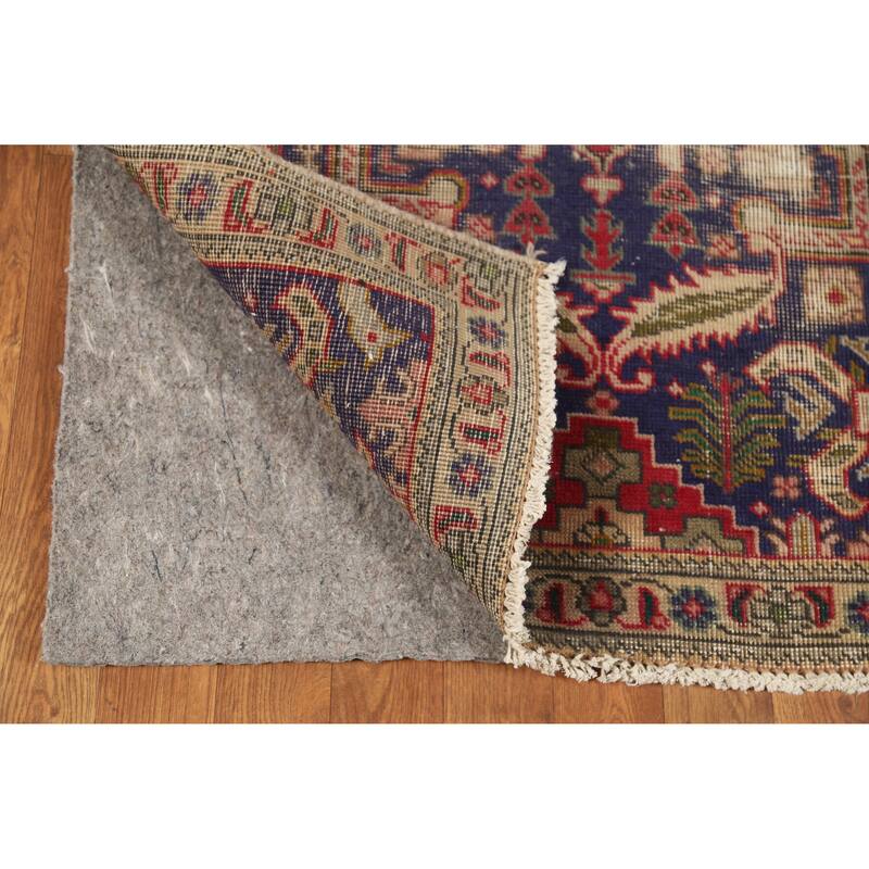 Hand Knotted Oriental 100% Wool Carpet Traditional Medallion Navy Blue & Blues Tabriz Area Rug - 4' 9'' X 3' 0''