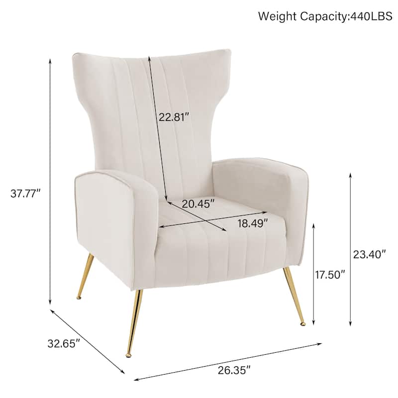 Velvet Stripe Wingback Accent Chair with Metal Legs for Living Room