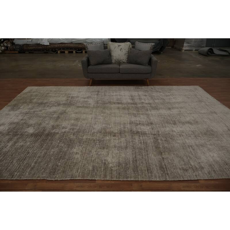 Hand Knotted Oriental Silk Carpet Tribal Contemporary Greys & Charcoal Gabbeh Area Rug - 12' 11'' X 9' 5''