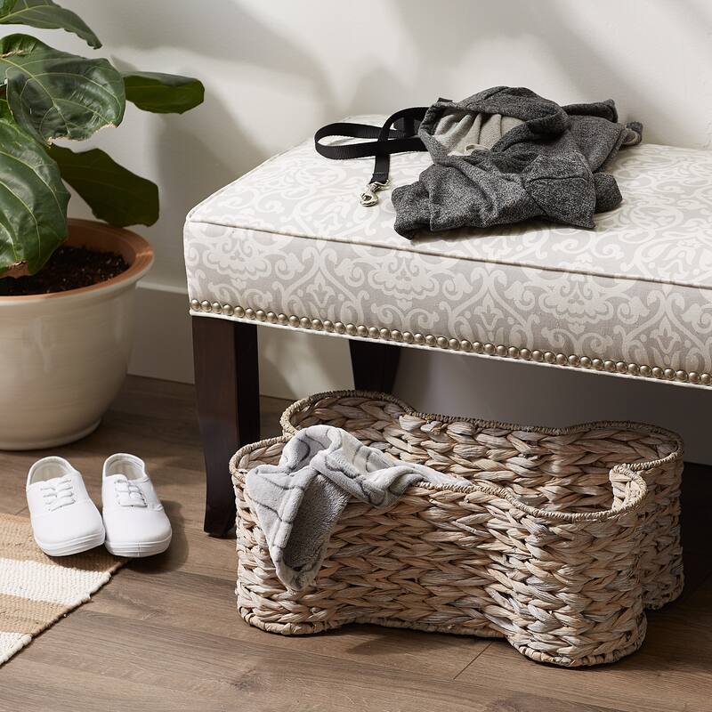 Bone Dry White Wash Hyacinth Bone Pet Basket Large 24x15x9