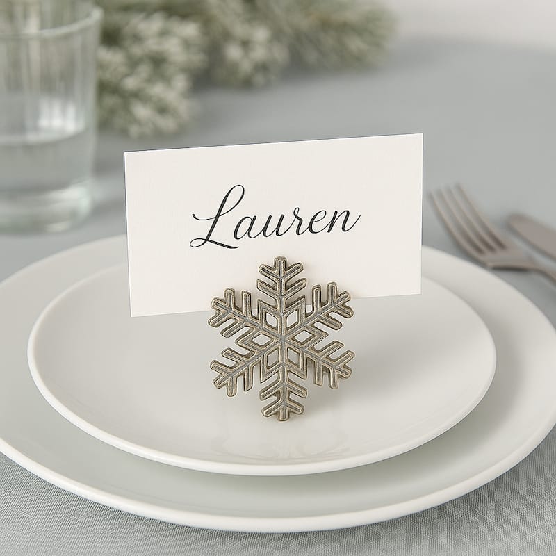 Snowflake Napkin Rings, Silver Metal, Set of 12