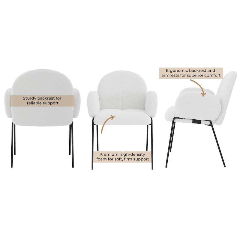Modern Upholstered Boucle Dining Chair with Armrests