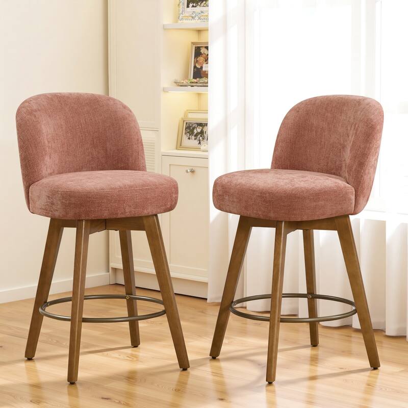 Fabric Upholstered Counter Height Swivel Bar Stools - 37.8"H x 19.7"W x 23.2"D