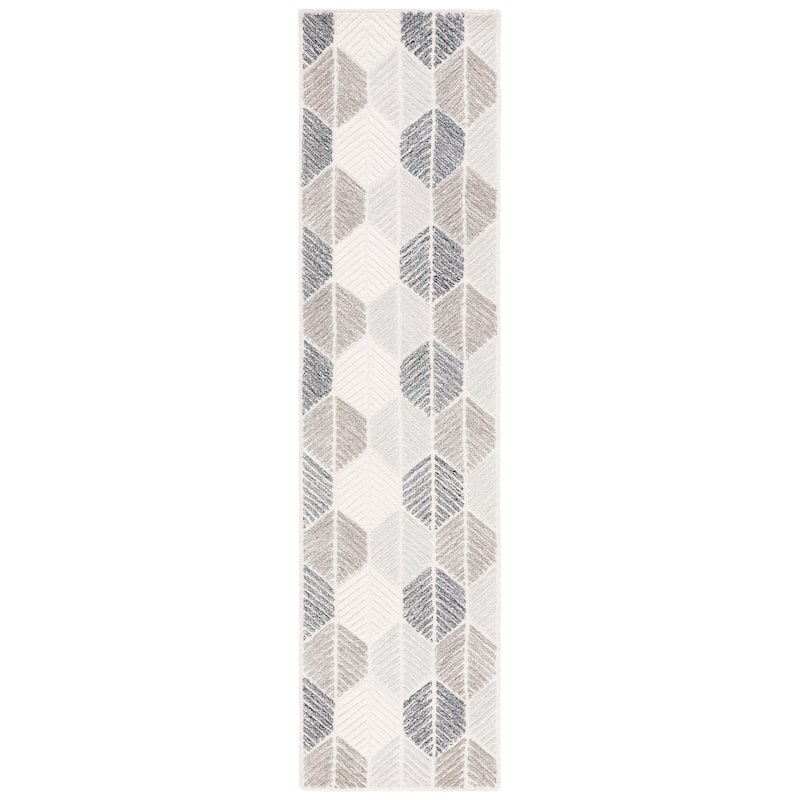 SAFAVIEH Handmade Ebony Sidonie Modern Wool Rug - 2'3" x 9' Runner - Grey/Ivory