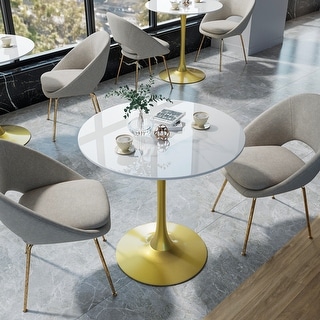 Modern Round Dining Table Sintered Stone Tabletop with Metal Base - Bed ...