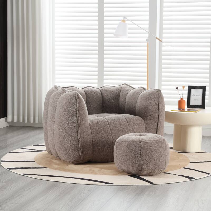 Soft Chenille Square Lazy Sofa Chair with Footstool