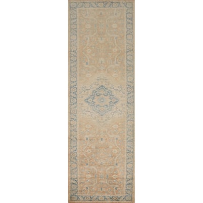 Hand Knotted Oriental 100% Wool Carpet Traditional Floral Oranges & Rust Ziegler Runner Rug - 11' 9'' X 3' 1''