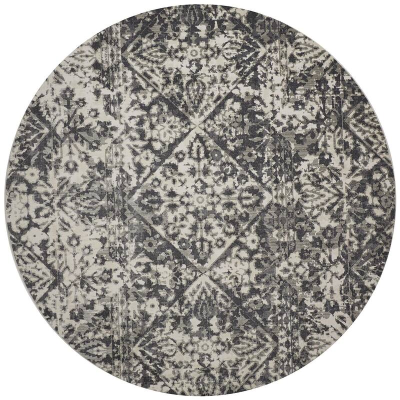 Kiba Distressed Medallion Diamond Rug, Ivory/Gray, Area Rug