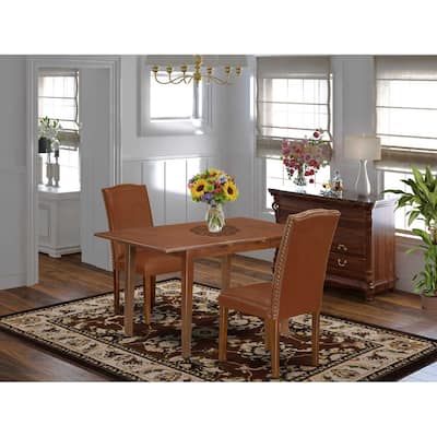 Dinette Set 3Pc Rectangular Table w/ Leaf & 2 Parsons Chairs - Brown