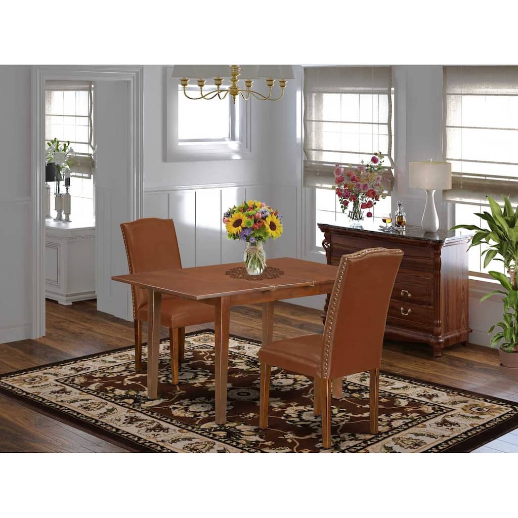 Dinette Set 3Pc Rectangular Table w/ Leaf & 2 Parsons Chairs - Brown