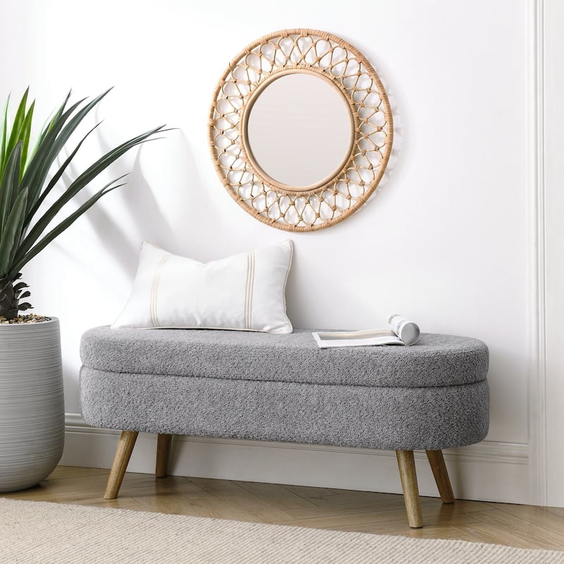 Ottoman Oval Storage Bench,Rubber Wood Legs