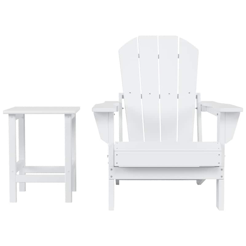 Polytrends Laguna Hdpe All Weather Outdoor Patio Foldable Adirondack Chair With Side Table (2-Piece Set)