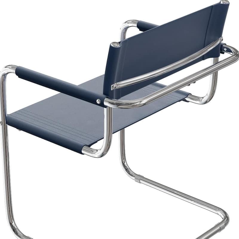 HomeRoots 23" Navy Blue and Silver Leather and Stainless Steel Arm Chair - 22.95 in. x 31.30 in. x 23.62 in.