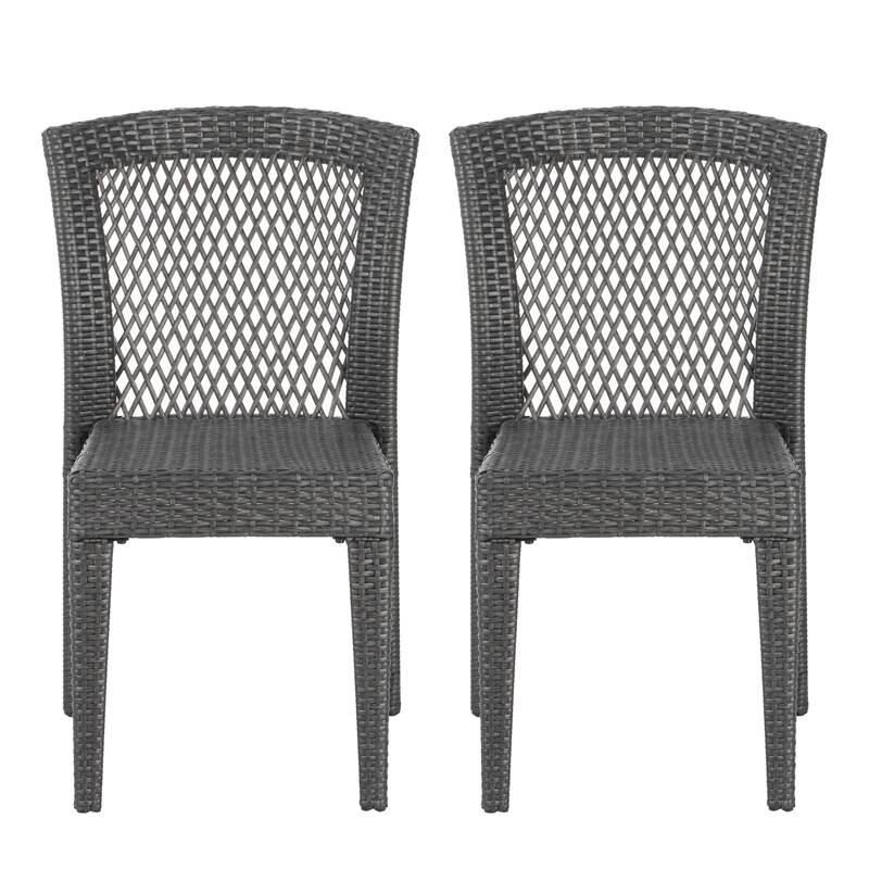 Roomfitters Set of 2 Stackable Outdoor Dining Chairs, Diamond-Mesh PE Wicker with Iron Frame