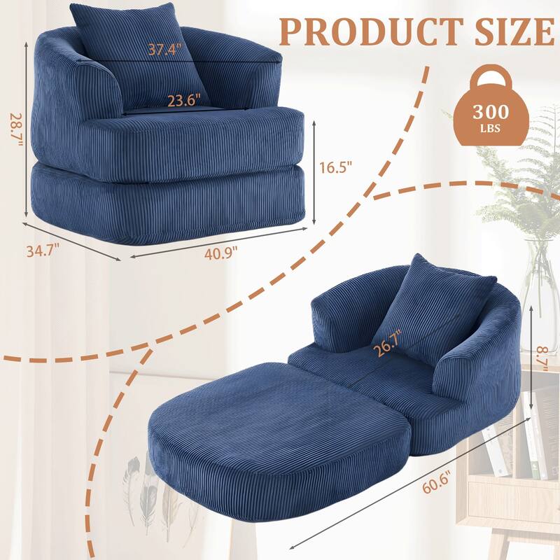 Oversized Upholstered Convertible Accent Barrel Chair
