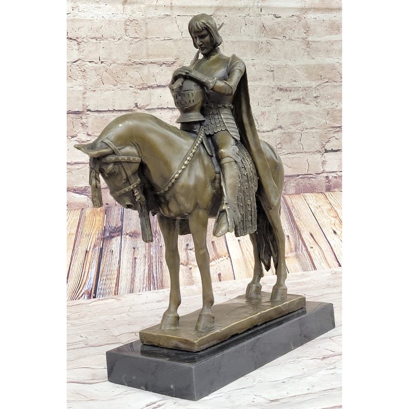 King Arthur Knight In Armor On Imitative Horseback Bronze Statue Sculpture Figure 15 Inches X 12 Inches