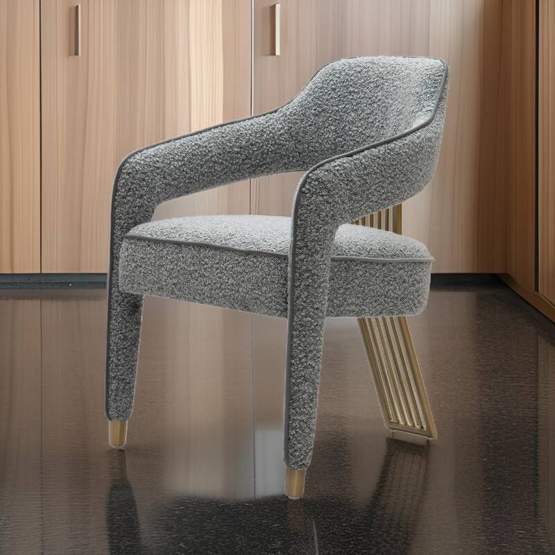 Cid Sima 25 Inch Dining Armchair, Gray Polyester, Stainless Steel Legs