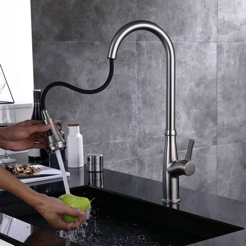 Kitchen Faucet with Pull Down Sprayer Single Handle Kitchen Sink Faucets Modern One Hole Kitchen Faucets With Deck Plate