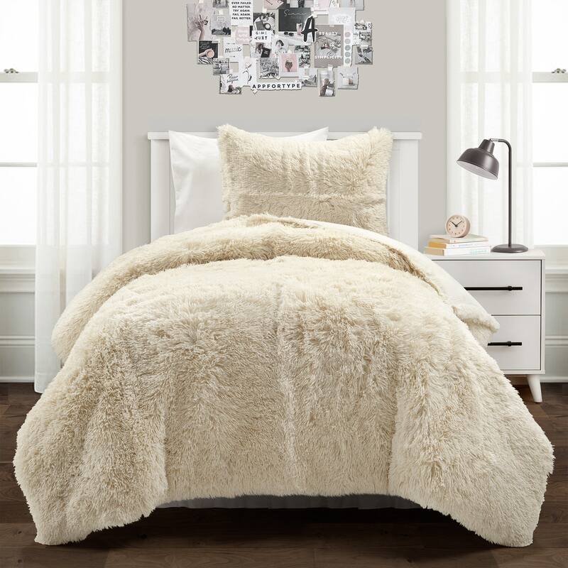 Lush Decor Emma Faux Fur Comforter Set - Wheat - Twin XL
