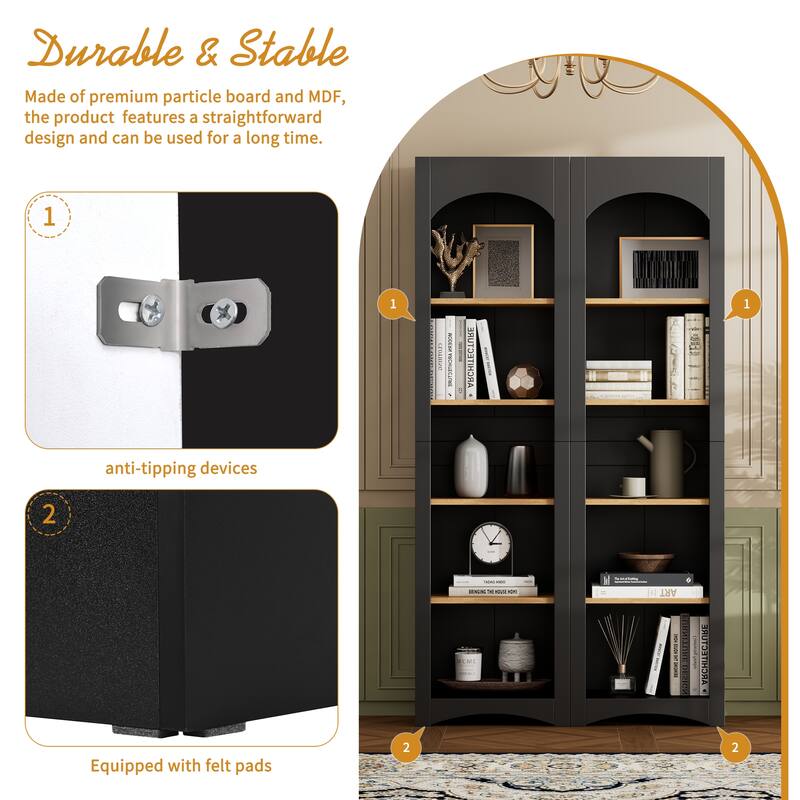 Free Standing 5 Tier Bookshelves Set of 2, Farmhouse Two-Tone Storage Cabinet - 39.3" W × 12.4" D × 72" H