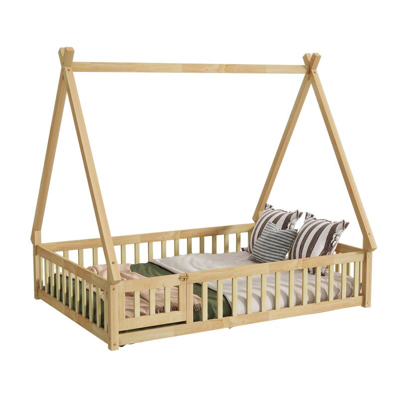 Rubber Wood Tent-shaped Floor Bed