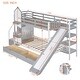 preview thumbnail 3 of 10, Twin Over Twin Bunk Bed with 2 Drawers & 3 Shelves, Castle Style Bedframe with Slide for Kids Boys/Girls/Teens, Grey