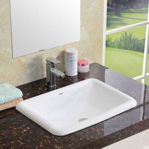 Bathroom Top Mount Vanity Sink , White, 22 x 15 Inches