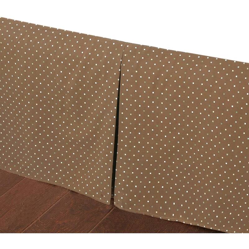 Light Brown Tan Dot Pattern Bed Skirt Cotton Yarn Dyed Pleated Dust Ruffle with Split Corners, Tailored 16" Drop