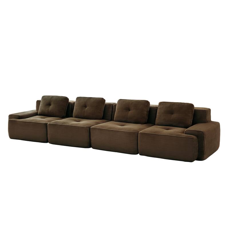 153" Modern Modular Corduroy Sectional Sofa, 4-Seater, Tufted Design