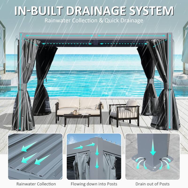 Domi Louvered Pergola 10' x 10', Aluminum Outdoor Pergola with Adjustable Louvers, Full Aluminum Frame, Built-in Gutter System - 10'×12' - Grey
