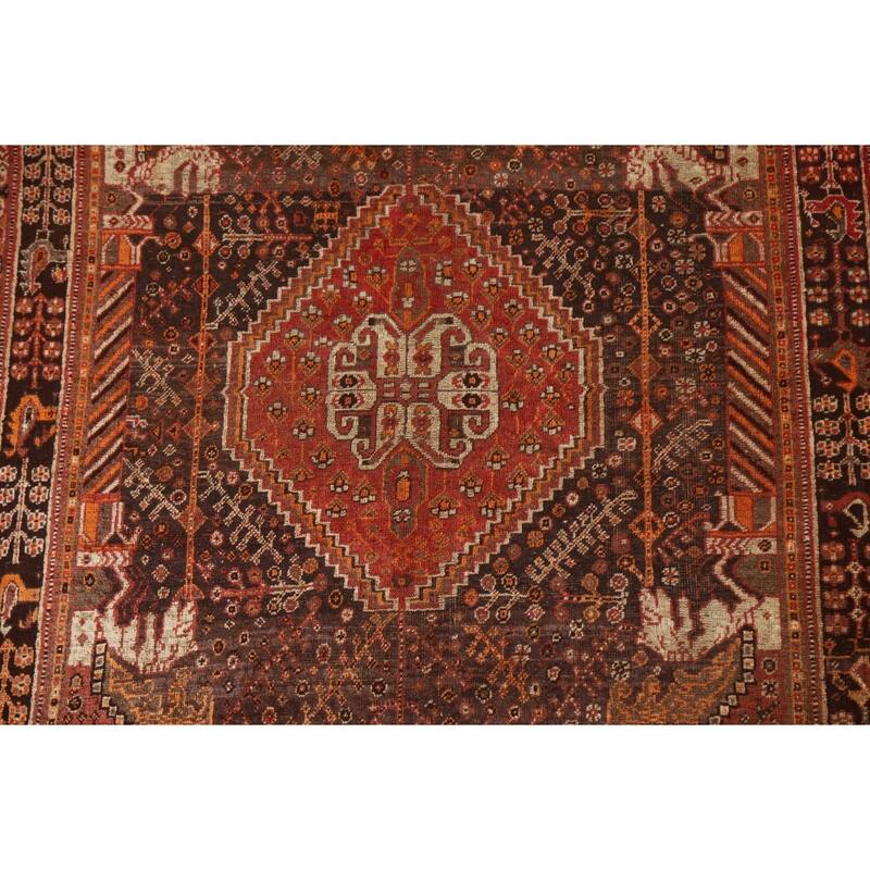 Vegetable Dye Shiraz Persian Antique Area Rug Handmade Wool Carpet - 5'1"x 8'0"