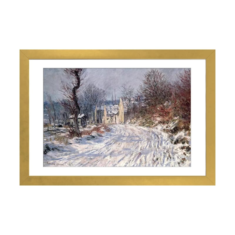 iCanvas "The Road to Giverny, Winter, 1885" by Claude Monet - Gold - 16x24x1