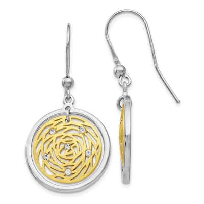 Curata 925 Sterling Silver Gold Tone 41x14mm CZ Cubic Zirconia Circle Dangle Earrings
